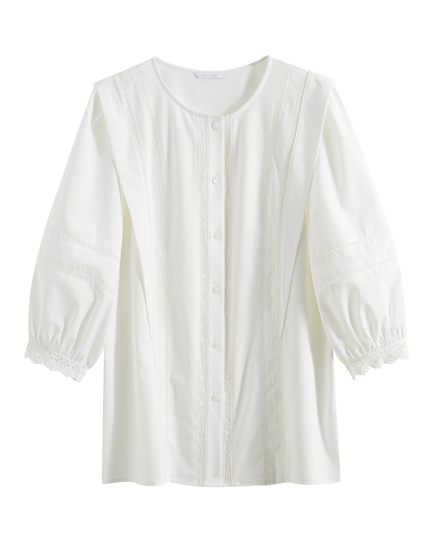 Round Neck Lace Lantern Sleeve Elegant Shirt